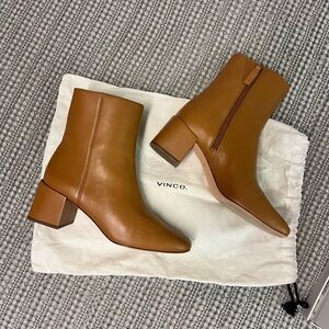 Vince Women's Tan Leather Block Heeled Ankle Boots